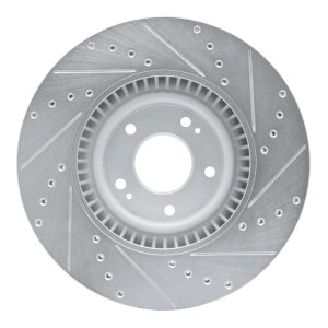 Hyundai Palisade Brake Rotor (1) - Front Left - R1 Concepts - Drilled & Slotted - Silver - `20-`25
